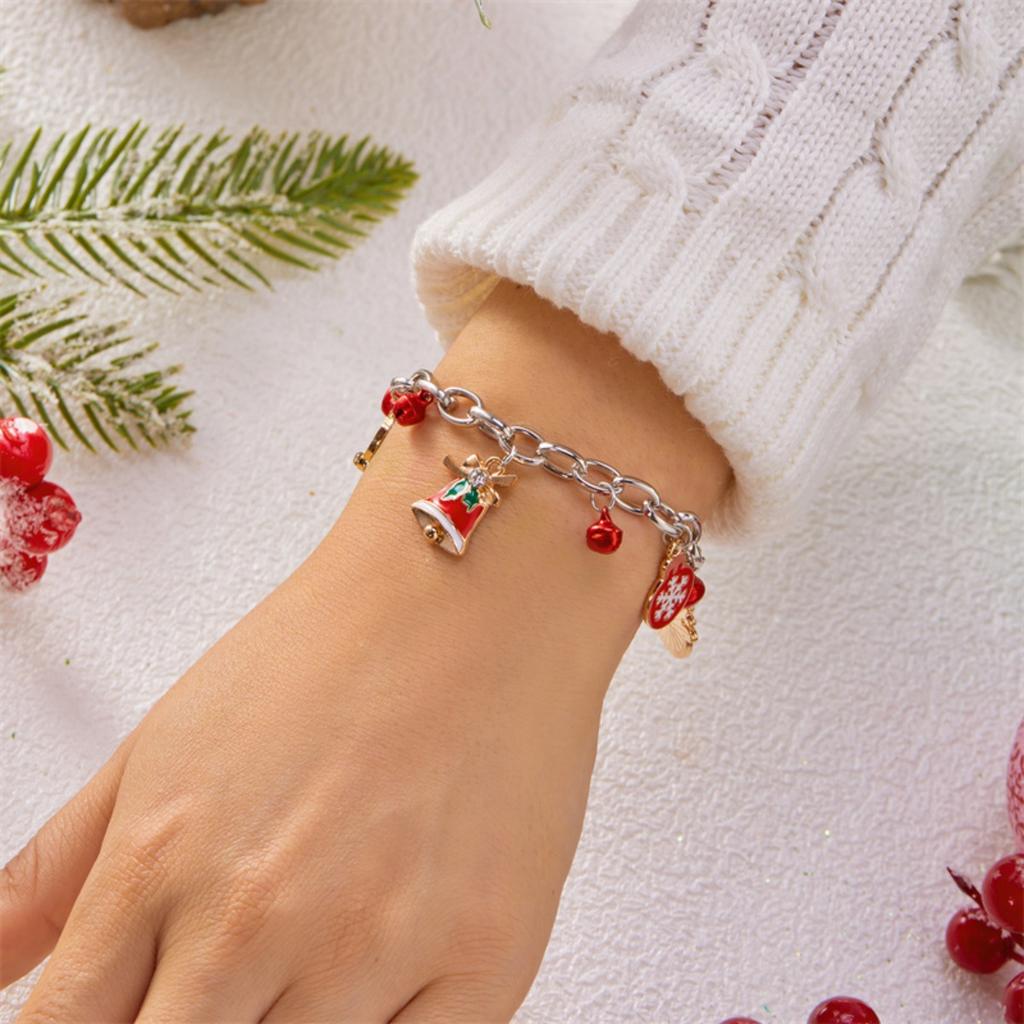 Christmas Red Green Bells Chain Bracelet Deer Bulb Crutch Santa Claus Tree Snowman Wreath Snowflake Bangle Jewelry For Women Men