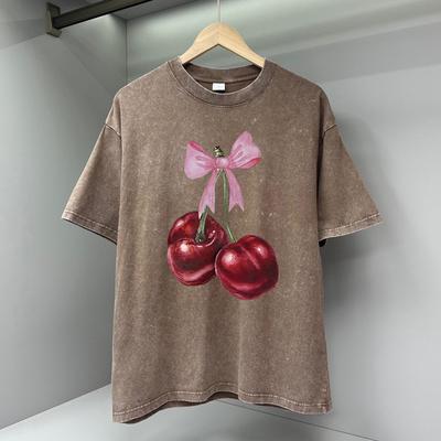 Rosa Schleife Rote Kirsche Herren T-Shirt Mode Baumwollshirt Street Lockeres T-Shirt Atmungsaktiv Hohe Qualität Weich Kurzärmlig