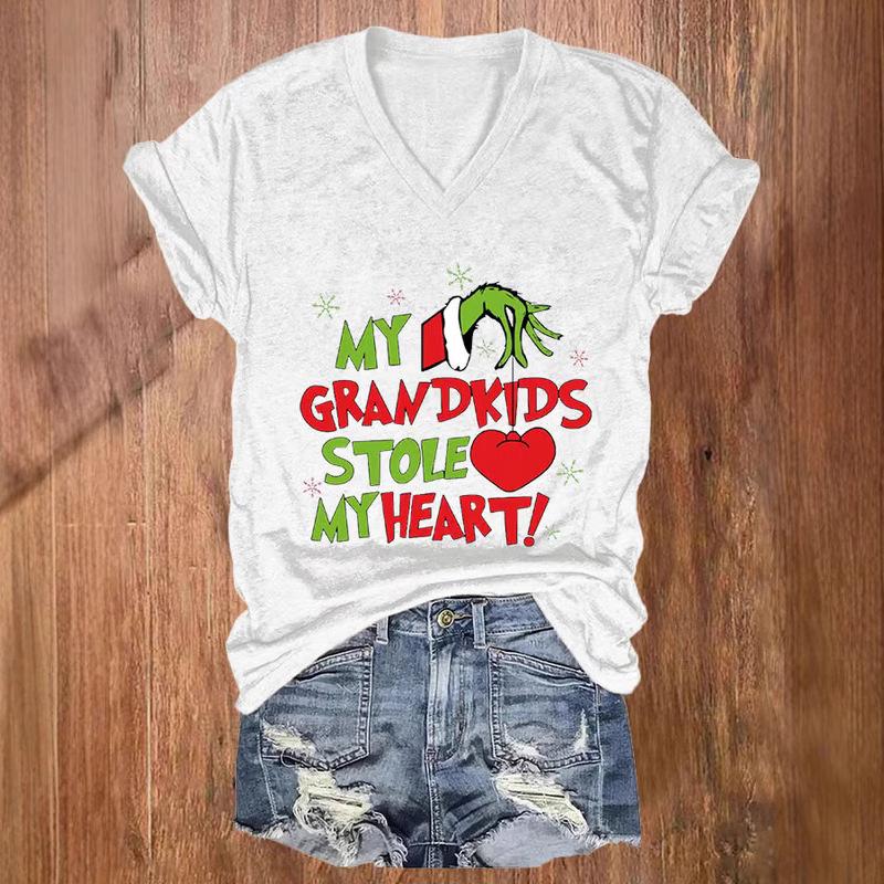 Hot Selling 3D Digital Printed T-shirt for Spring and Summer, Women's V-neck Slim Fit Comfortable Versatile Top 3418 KTB
