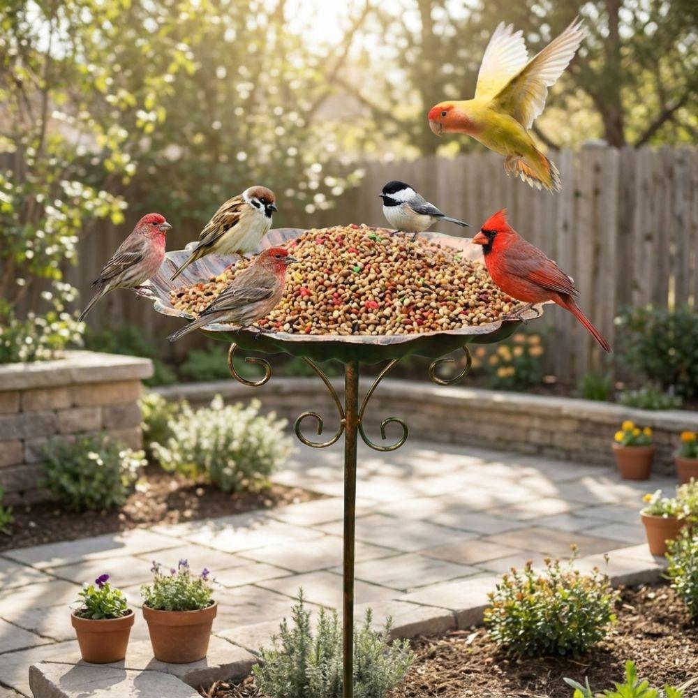 5-Pronged Base Iron Bird Bath Feeder Retro Standing Bird Bath Freestanding Birdbath Balcony