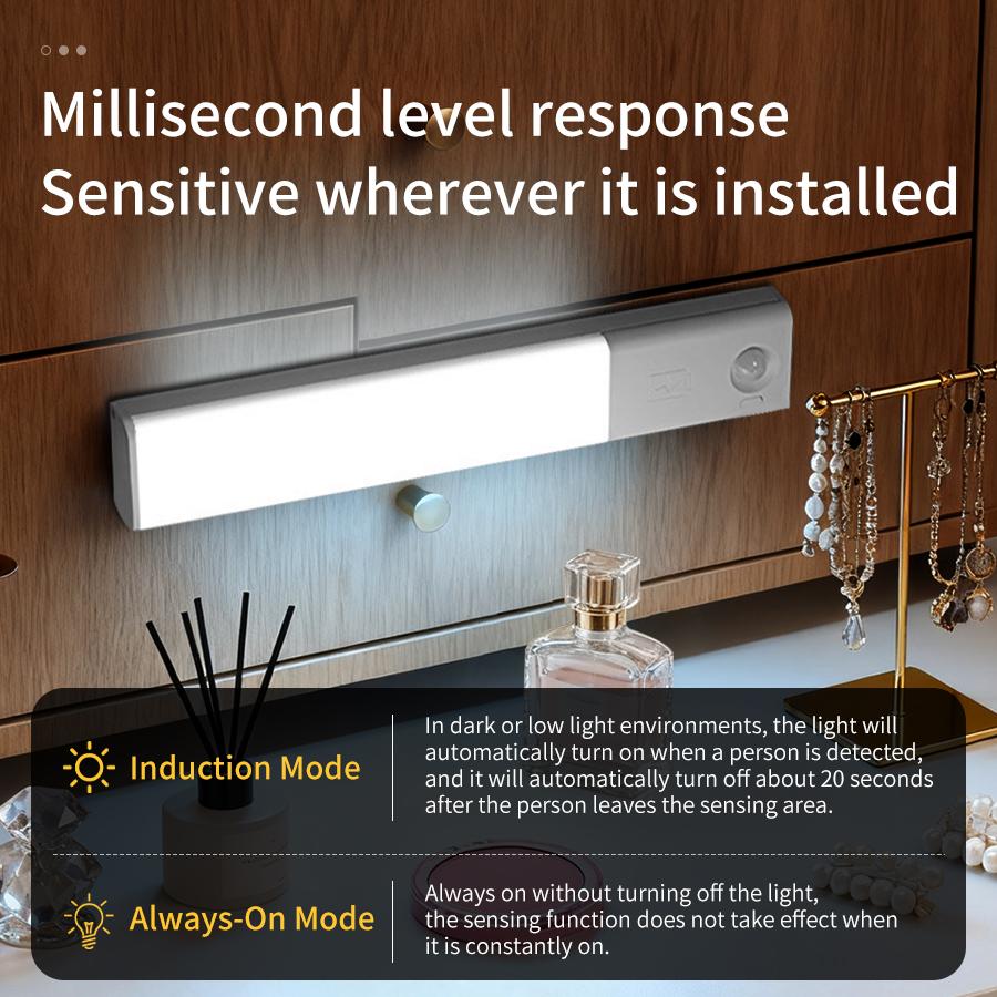 Smart Automatic Human Body Sensor Night Light Rechargeable Magnetic Strip Light LED Tricolor Wardrobe Hallway Cabinet Light