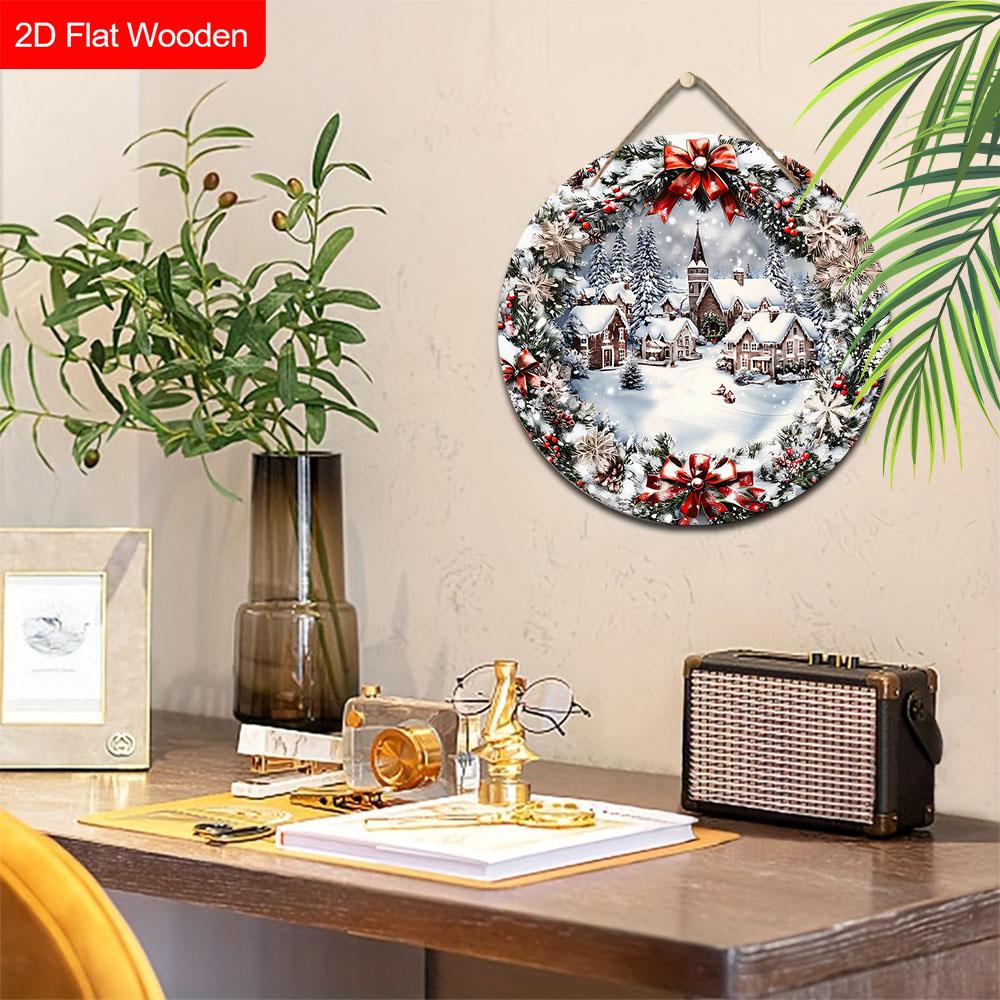 Varm Vinter Jul Träskylt med Snöstadsmönster - Navidad Plakett för Ytterdörr, Vägghängande Dekor - Idealisk Juldekoration