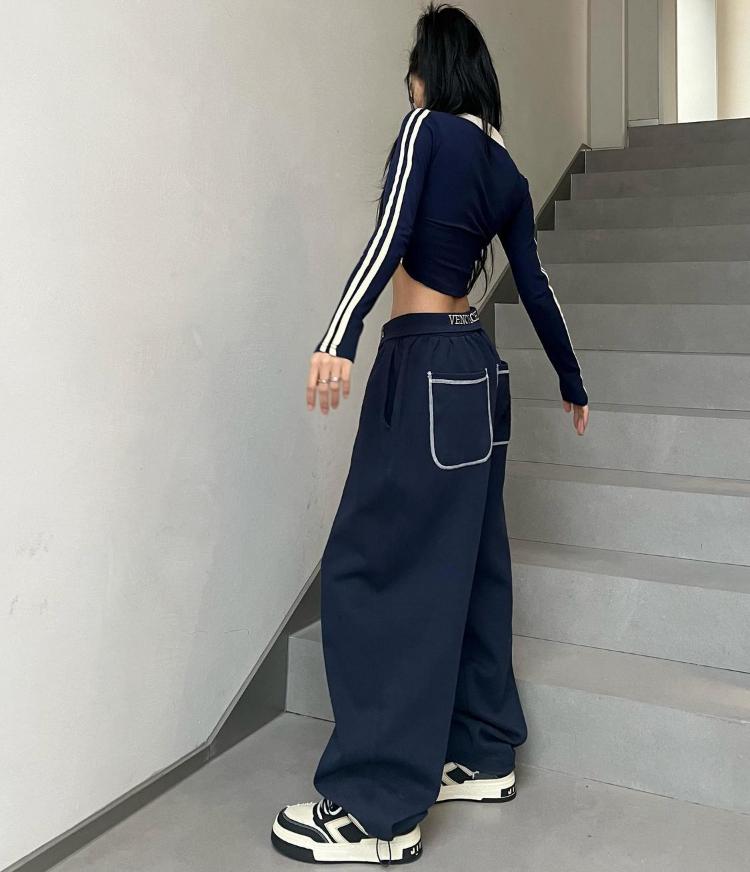 Kadın eşofmanları büyük boy y2k Amerikan vintage hip hop tarzı gündelik geniş bacak spor pantolonları kadın Kore sokak kıyafetleri