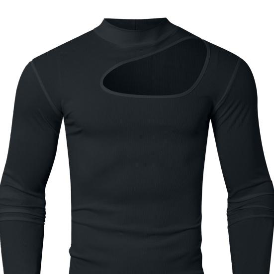 Yousheng Herren Oberteil Hoher Kragen Ripped Design Einfarbig Ausgeschnitten Slim Fit Muskel Fitness Sport T-Shirt Elastisch Streetwear Fitnessstudio Kleidung
