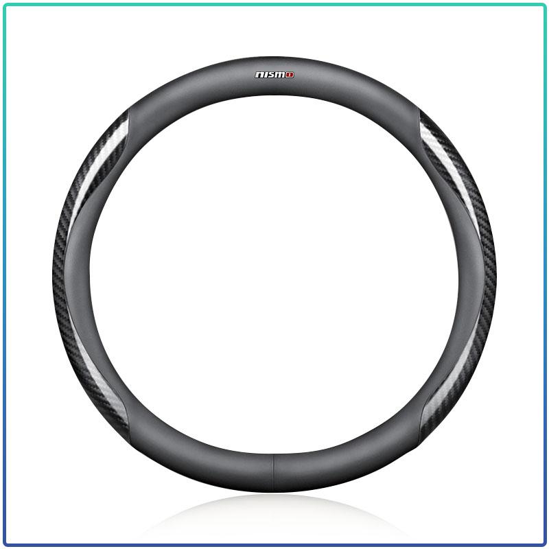 Leather Carbon Fiber Car Steering Wheel Cover Accessories For Nismo Logo Emblem R34 GTR Nissan Tiida Sylphy Teana X Trail T32