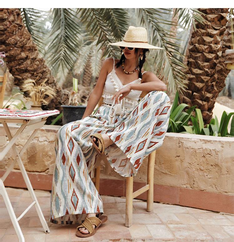2025 Retro Ethnic High-Waist Wide-Leg Pants