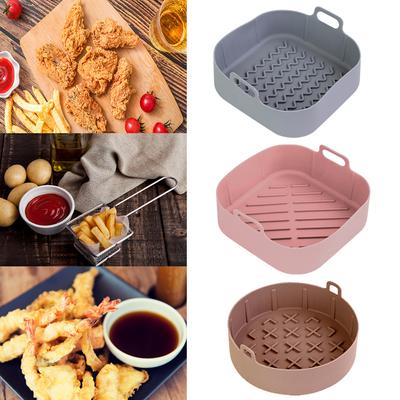 Silikonschale für die Luftfritteuse, quadratisch und rund, für den Ofen, zum Backen, Silikontopf, gebratenes Hähnchen, Korbmatte, wiederverwendbare Einlage, Airfryer-Zubehör