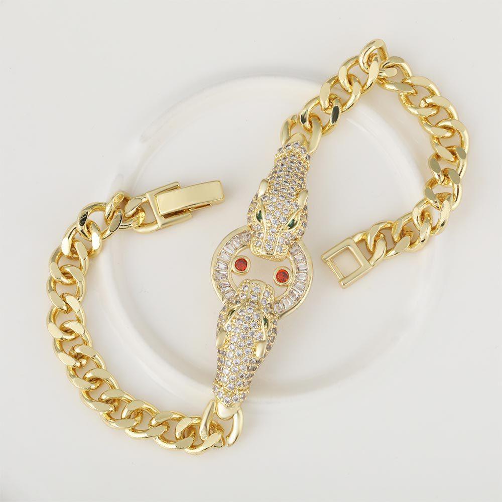 Fashionable Stone Double Leopard Head Cuban Bracelet Niche Hip-hop Jewelry