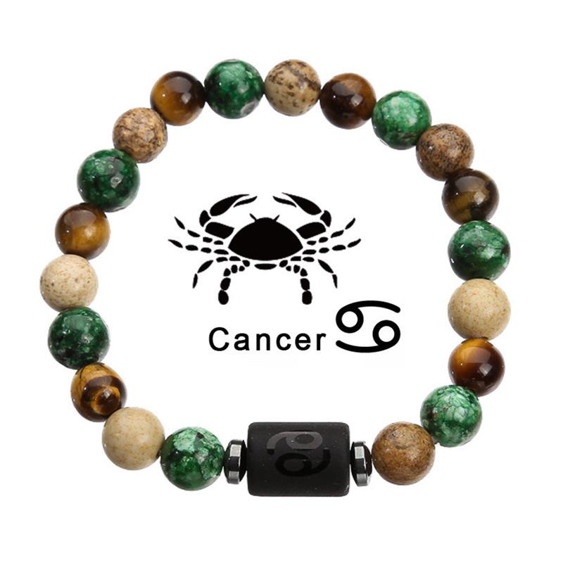 

Браслет-растяжка «Двенадцать созвездий» для мужчин, простой, с изображением камня, тигровый глаз, пара бусин, модный браслет для поездок на работу, натуральный камень