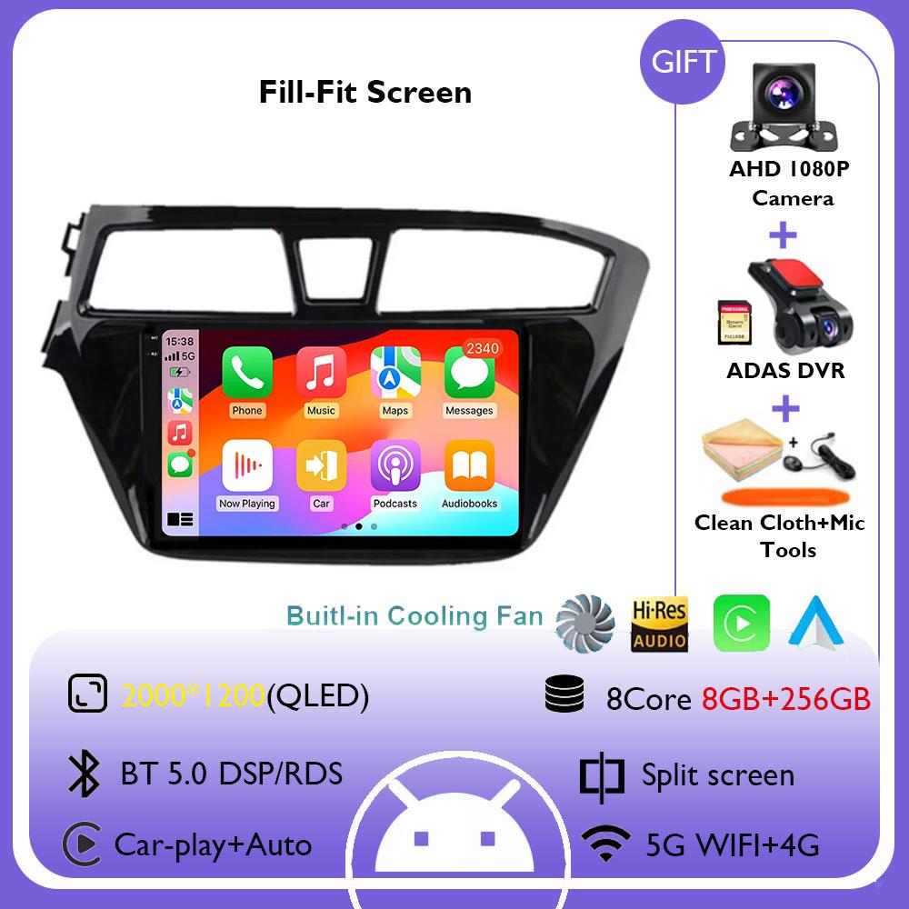 Android 14 For Hyundai I20 2014-2018 Car Radio Stereo Multimedia Navigation Video Player GPS Wireless Carplay Auto QLED screen