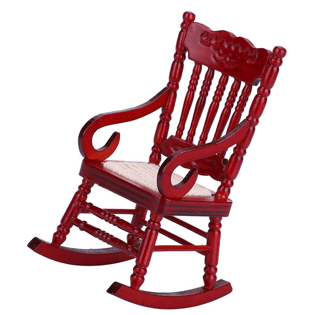 1:12 Miniature Furniture Wooden Rocking Chair for Dolls House Decor Toys (White)