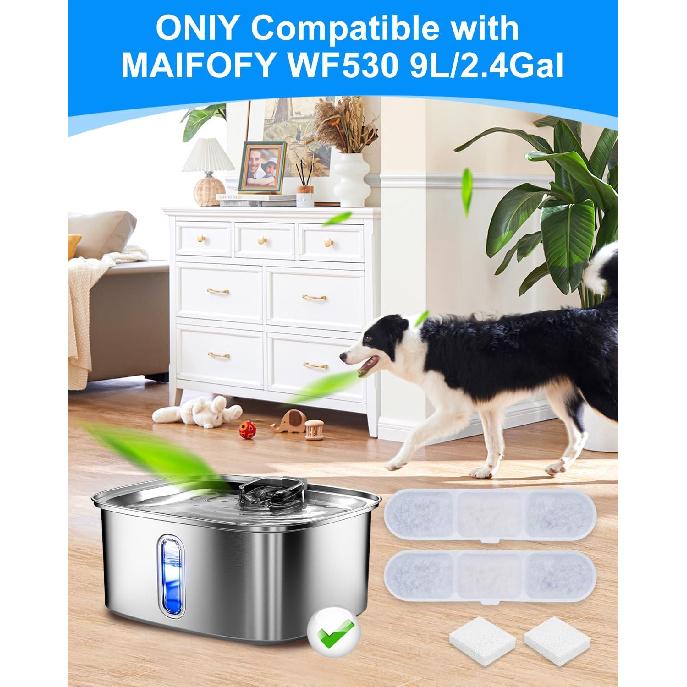 8+8 Pack Dog Water Fountain Replacement Filters Compatible with MAILOFY Dogs Water Bowl Dispenser WF530 9L/2.4GaL, Large Dog Fountain Bowl Filter for
