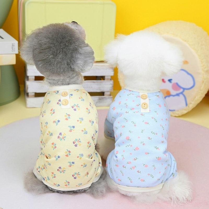 Soft Cotton Dog Jumpsuits Pet Dog Four Legged Clothes Spring Puppy Rompers Floral Cat Pajamas Pet Kitten Jumpsuits Dog Costumes