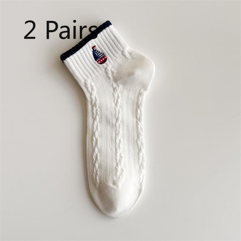 2 Pairs of Embroidered Cartoon Pattern Short Socks, Short-tube Cotton Socks, Breathable and Cute, Suitable for Spring and Summer, Children's Socks