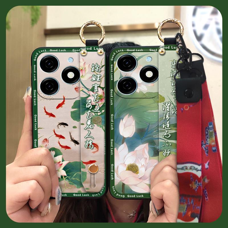 Soft case Fashion Phone Case For Tecno Spark20/KJ5 Lanyard Waterproof Ring Wrist Strap Back Cover Silicone Shockproof