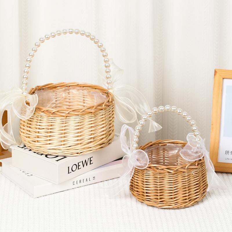 Hand-held Pearl Willow Flower Basket Rattan Souvenir Home Decoration Packaging Basket Flower Shop Flower Basket