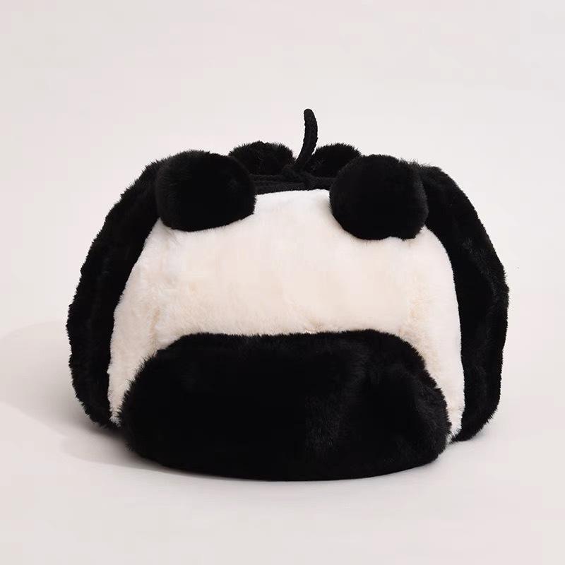 Cute Black And White Panda Lei Feng Hat Women'S Autumn And Winter Warm Hooded Three Piece Set Plush Ear Protection Hat
