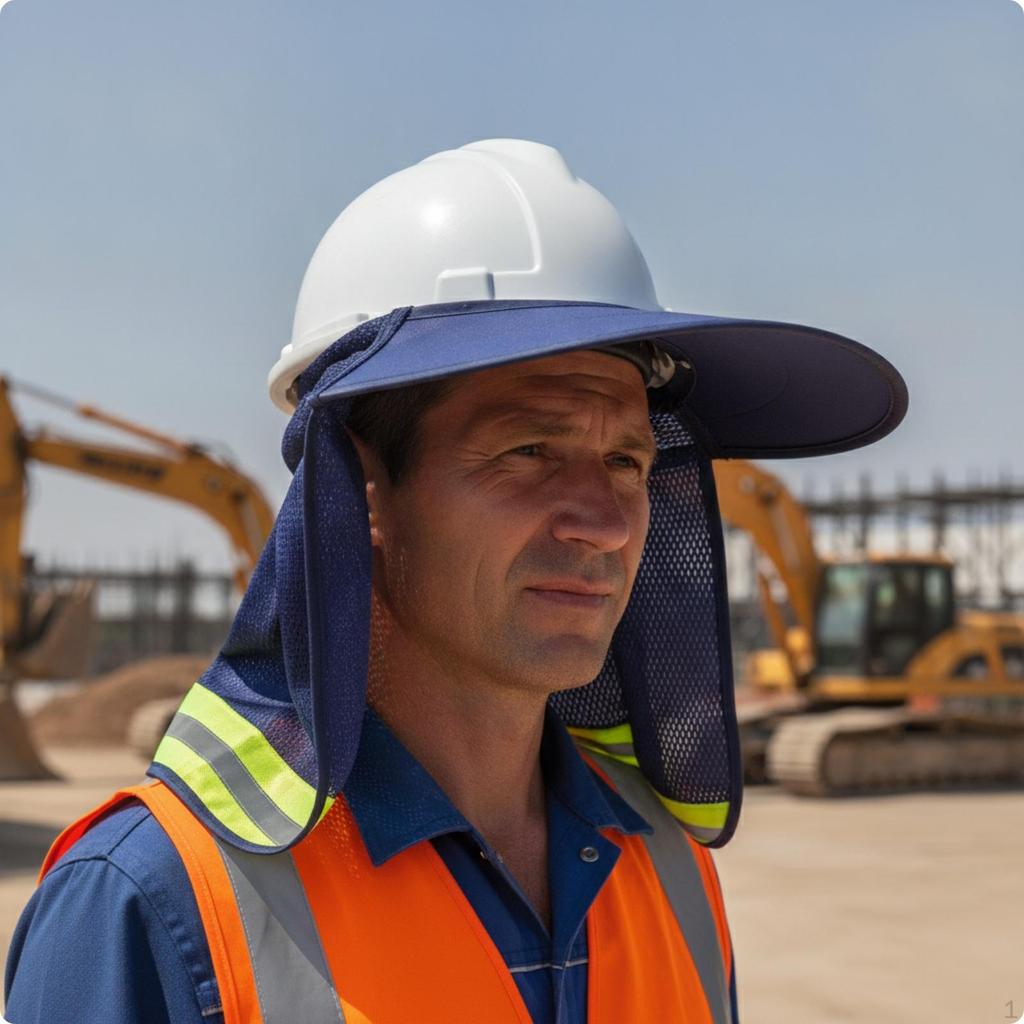 Hard Hat with Neck Flap Breathable Helmet Cover Reflective Brim for Farmers,