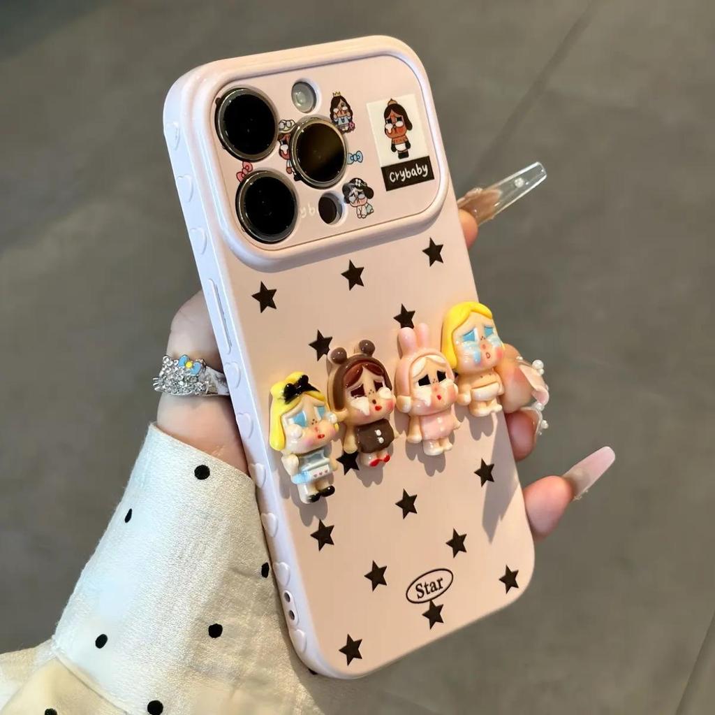 Cute 3D Crying Doll Heart Window Case for iPhone 17/16/15 Pro Max