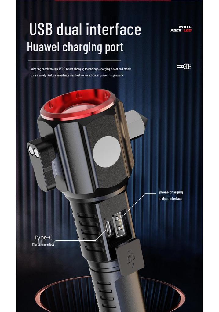 Portable Multi-Functional Safety Hammer with Strong Flashlight for Car and Outdoor Emergencies