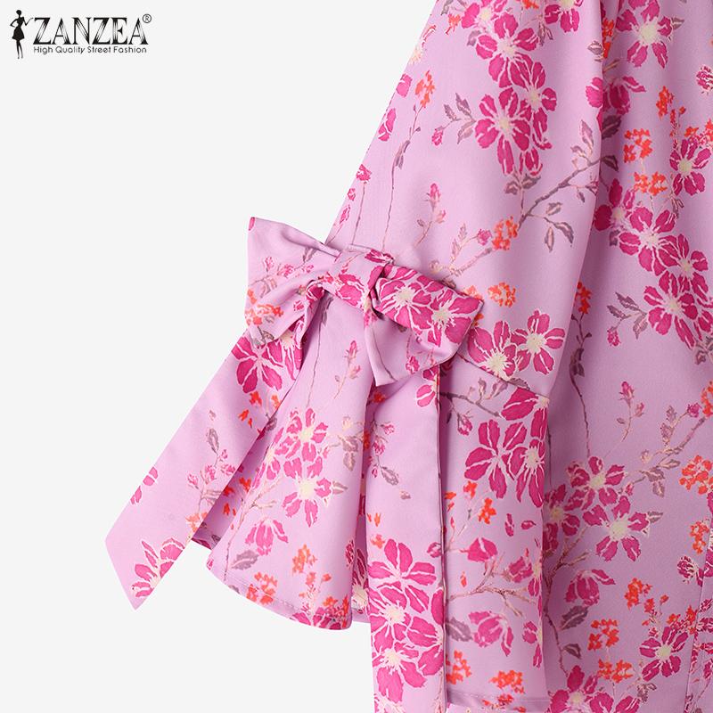 ZANZEA Casual U-Neck 3/4 Flounce Sleeve Floral Printed Blouse