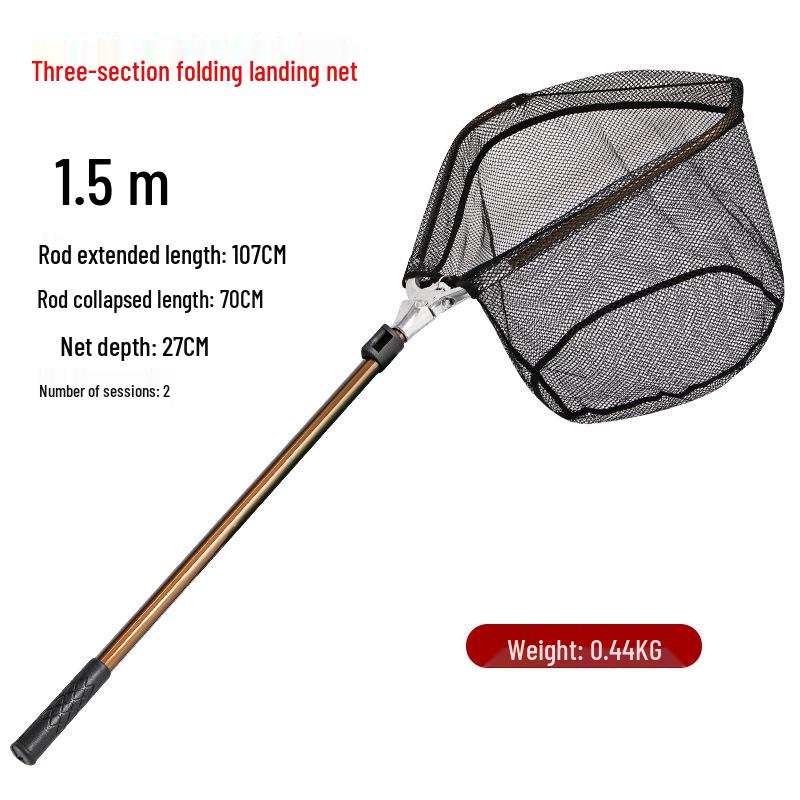 Reinforced Aluminum Alloy Landing Net with Telescopic Handle and Deep Rubber-Coated Net for Large Fish.