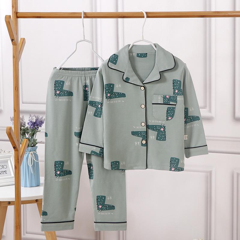 2026 Children's Cotton Spring/Autumn Casual Pajama Set - Open Front, Two-Piece for Older Kids
