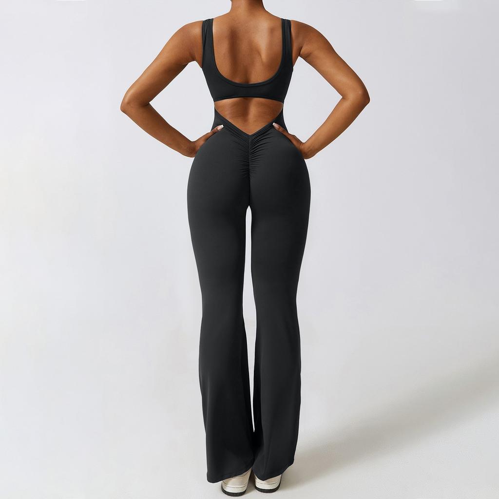 Women's Jumpsuit Color Sexy Backless Tight Fitting Elastic Sports Sleeveless Jumpsuit