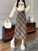 Vintage A-Line Plaid Wool Midi Skirt for Plus Size Pear-Shaped Women