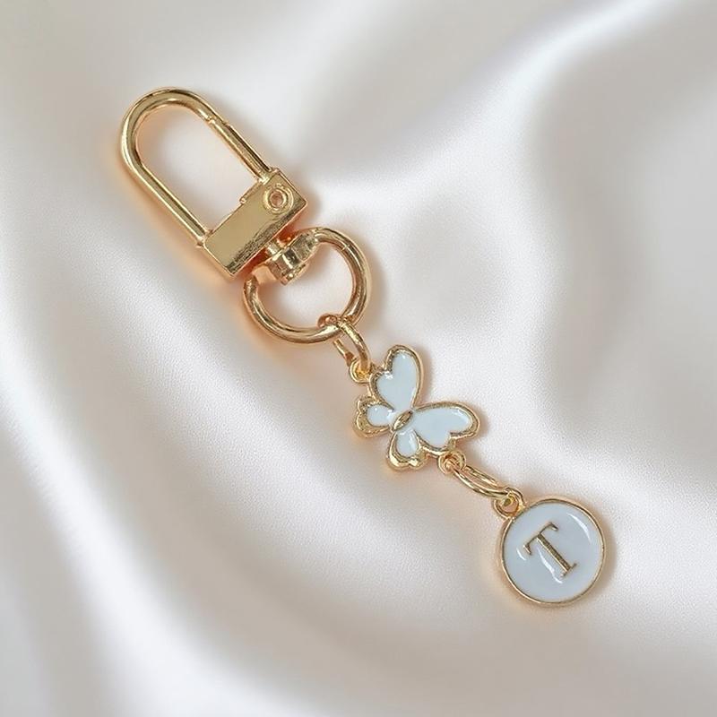 Metalowy Brelok z Literą Motyla A-Z 26 Liter Brelok Urok Uchwyt na Klucze Samochodowe Zawieszka do Torby Akcesoria Biżuteria Prezent