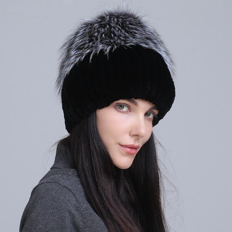 New fur hat Rex rabbit hat thickened versatile fox hair mushroom hat women's winter warm hat