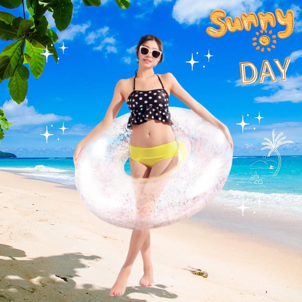 wemitas Adult Includes Repair and Set Float, 100cm, Large, Stylish, Sparkly, Transparent, Inflator, Tape, (Silver)