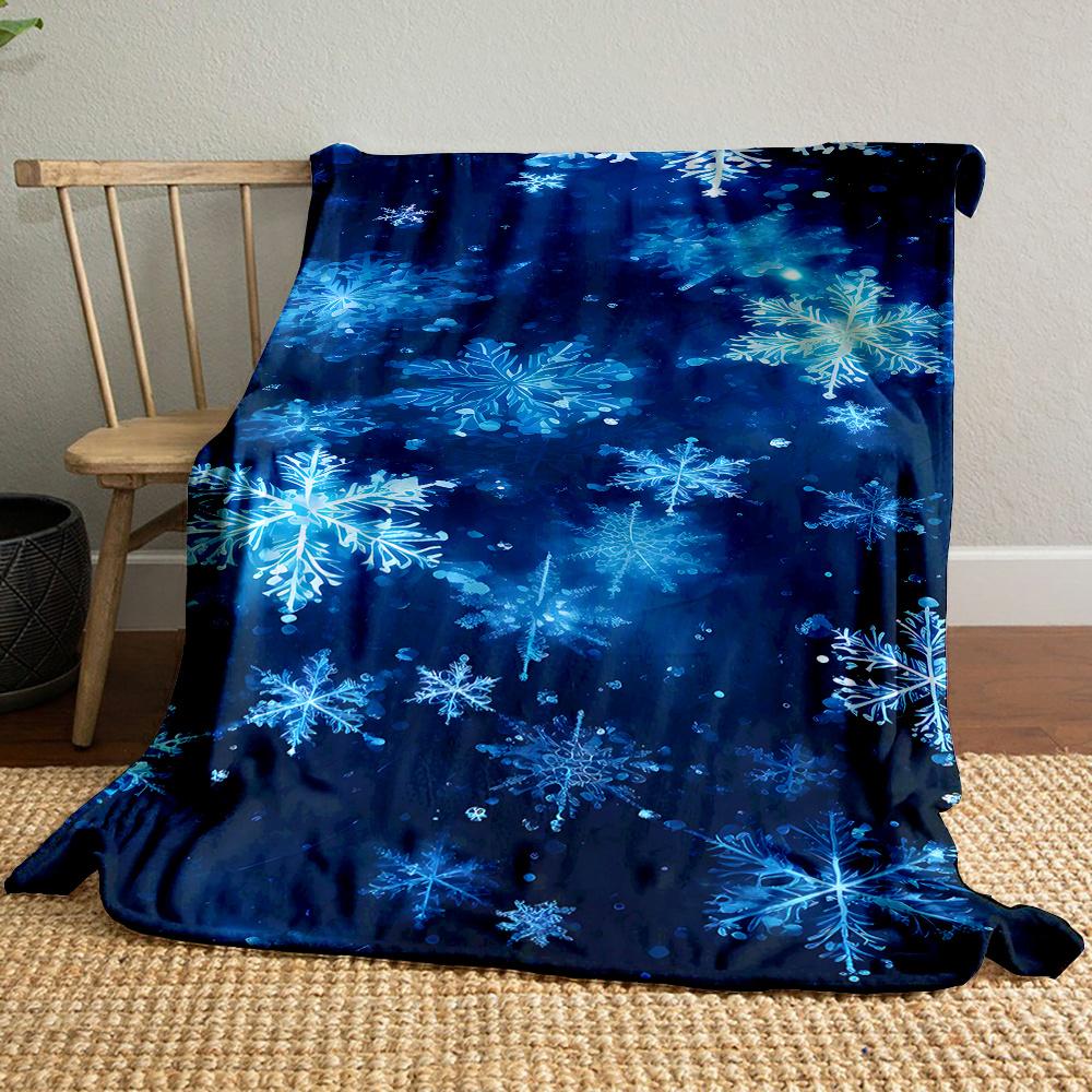 Contemporary Reversible Flannel Blanket - Polyester, Non-Woven Fabric, All-Season Comfort - Digital Print Snowflake Pattern
