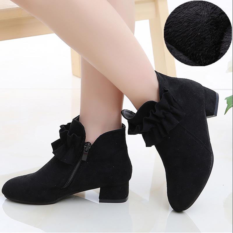 Girls' High Heel Princess Boots - Autumn Winter 2025 Fleece-Lined Short Boots for Kids