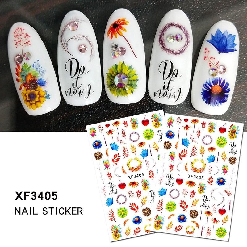 12 Sheet/set 3D Nail Stickers Autumn Winter Maple Leaf Transfer Sliders Paper Nail Decals for Manicures Wraps Tip