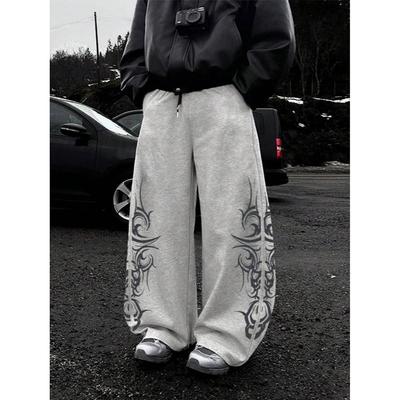 Men's European & American Hip-Hop Print Casual Sweatpants - Retro Straight-Leg Design, Spring/Autumn