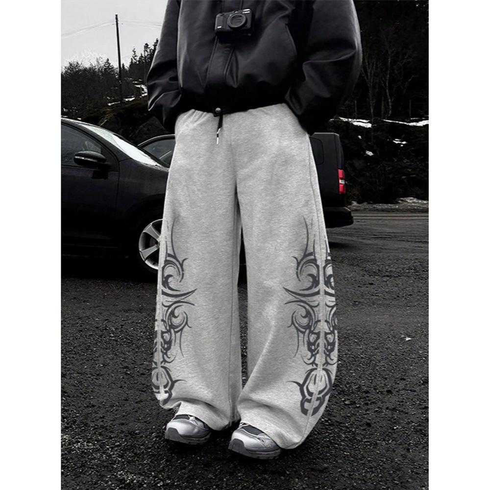 Herren Europäische & Amerikanische Hip-Hop Print Lässige Jogginghose - Retro Gerades Bein Design, Frühling/Herbst XL grau