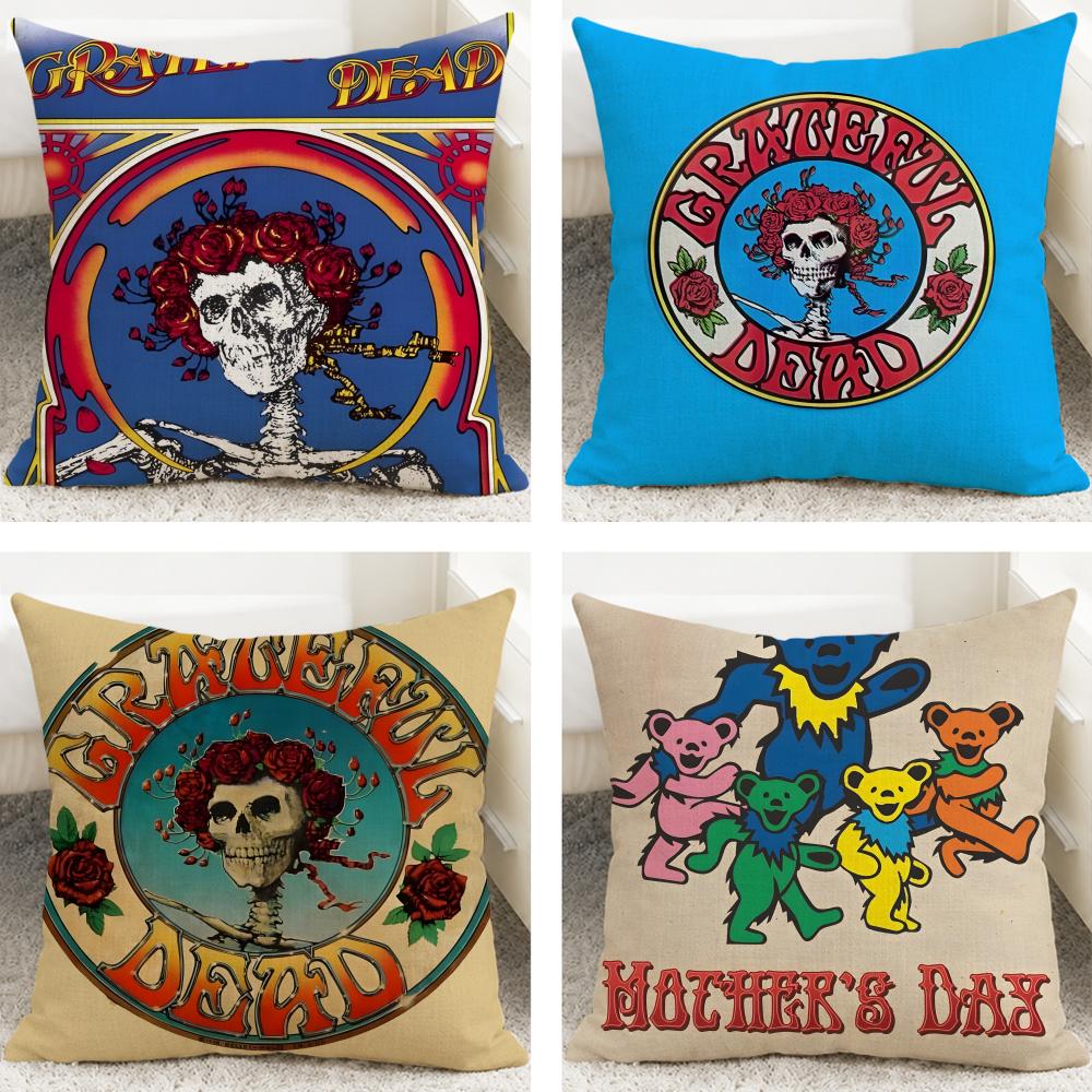 Band Grateful Dead Cushion Cover Cushion Covers Natural Linen Breathable Sofa Bedroom Decor Pillowcase