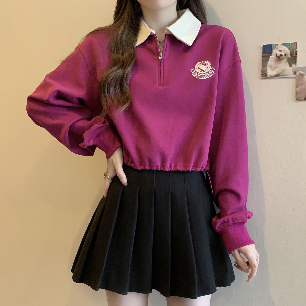 

Базовая толстовка большого размера весенняя приталенная розовая с воротником поло и застежкой-молнией до середины. M (for up to 100 kg) розы красного