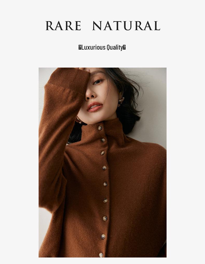 2026 Autumn/Winter Women's Cashmere High-Neck Loose Knit Cardigan Sweater