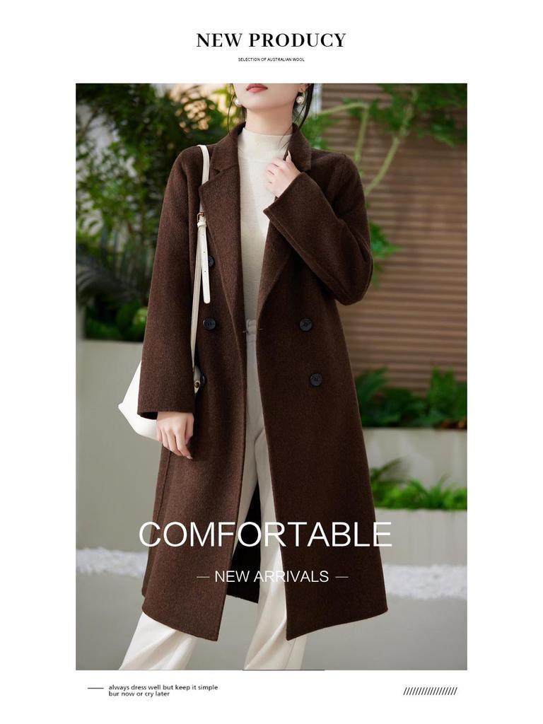 Women's Double-Faced 100% Wool Extra Long Loose Overcoat with Suit Collar