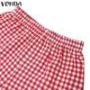 VONDA Damen Sets Kurzarm Schleifenknoten Karomuster Oberteile und Shorts mit elastischer Taille Outfits