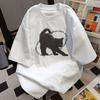 Summer Unisexs Letter Black Cat Print Loose Couple White Round Neck Short Sleeved Neutral 100 Pure Cotton Soft Breathable Tshirt