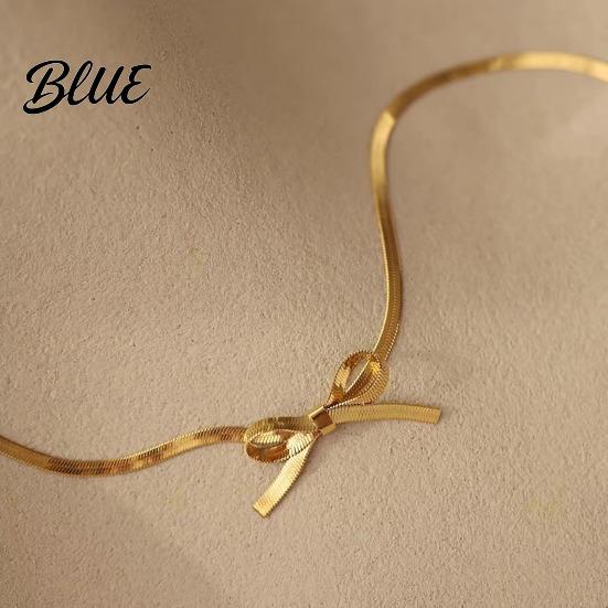 Hypoallergenic Alloy Jewelry Bow Choker Necklace Earrings Women Dangle Long