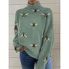 Womens Christmas Print High Neck Sweater Loose Fit Casual Long Sleeve Top