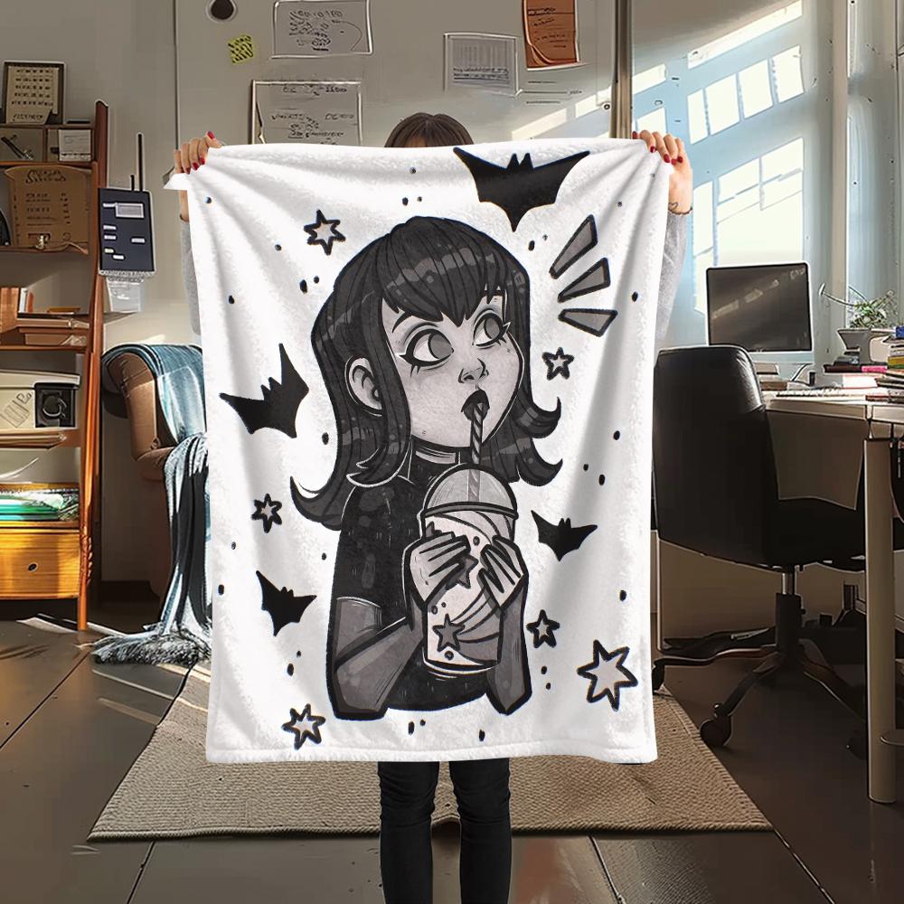 1PC Hotel Transylvania Mavis Dracula Print Flannel Blanket, High quality All Seasons, Home Decor, Warmth and Comfort, Perfect for Christmas Gifts