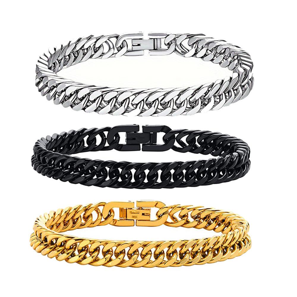 8MM Width Stainless Steel Cuban Chain Bracelets for Men, Silver  Black Gold Color Fashion Hip Hop Male Boy Wristband Jewelry
