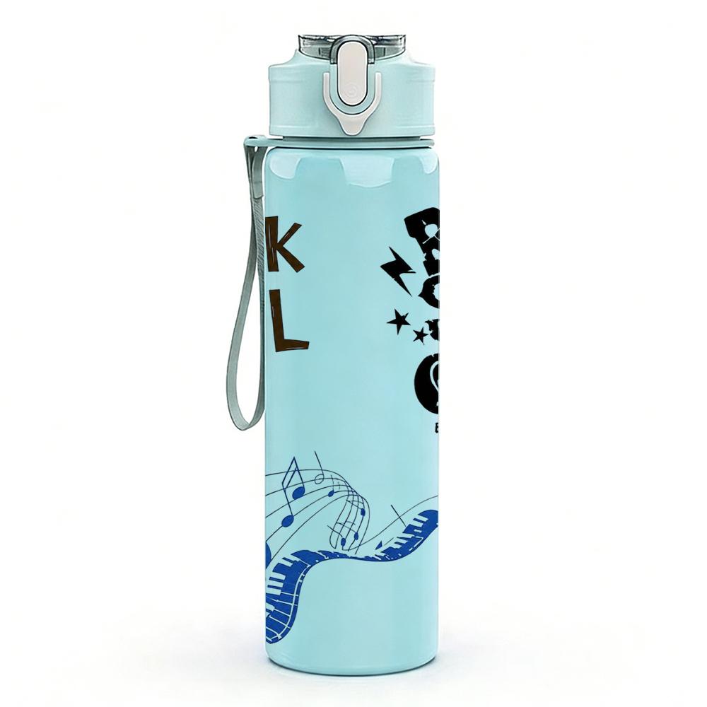 1PC Rock Rock Star Musical Note Text 750ml Color Plastic Water Bottle Leakproof Flip Straw Lid For Sports Office Home Use