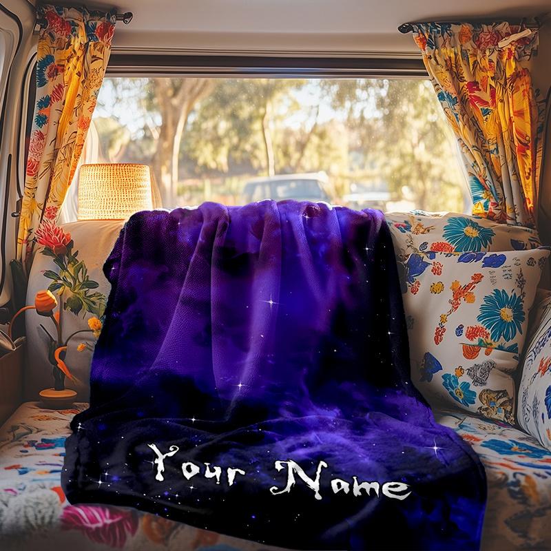 Purple Starry Sky Blanket Personalized Name Soft Comfortable Stylish Blanket Car Blanket Perfect For Travel Camping Outdoor Home Suitable For All