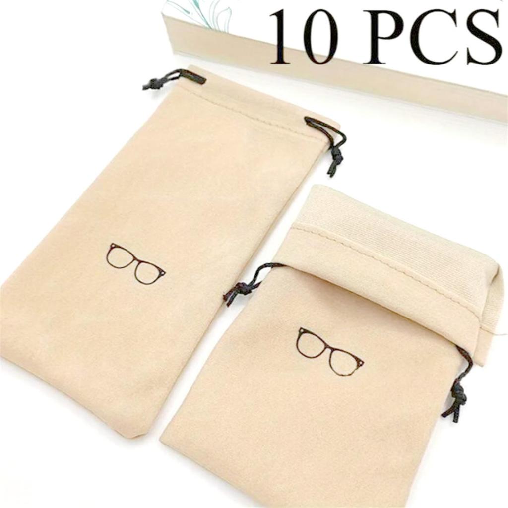 10 Pcs Soft Sunglasses Bag Drawstring Flocking Fabric Dust Proof Pouch Pocket Glasses Carry Bag Portable Eyewear Container
